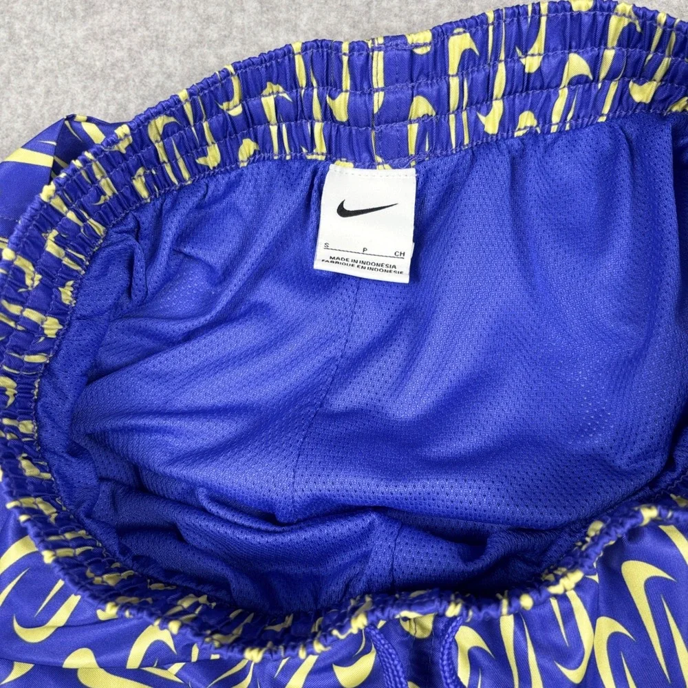 Nike Breaker Swim Trunks Links Swoosh Mens S Purple Yellow AOP Logo Mesh Lined